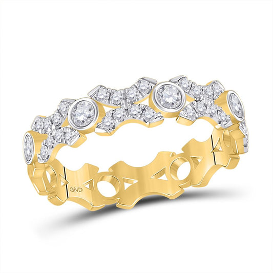 10k Yellow Gold Round Diamond XOXO Stackable Band Ring 1/2 Cttw