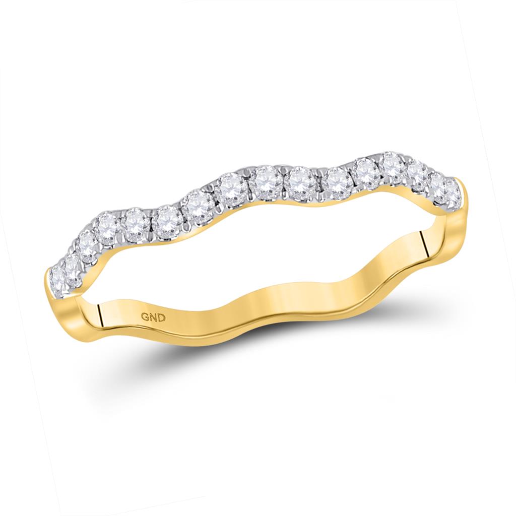 10k Yellow Gold Round Diamond Wavy Stackable Band Ring 1/4 Cttw