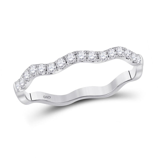 14k White Gold Round Diamond Wavy Stackable Band Ring 1/4 Cttw