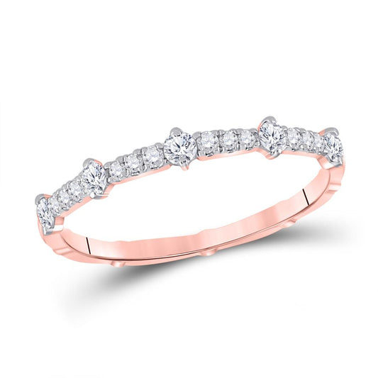 10k Rose Gold Round Diamond 5-Stone Stackable Band Ring 1/4 Cttw
