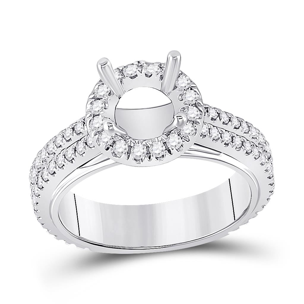 14k White Gold Round Diamond 1-1/4 Ct Rd Center Bridal Semi-Mount Ring 3/4 Ctw