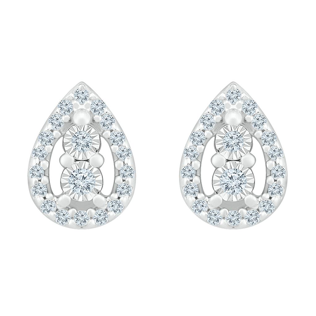 14k White Gold Round Diamond Teardrop Earrings 1/8 Cttw