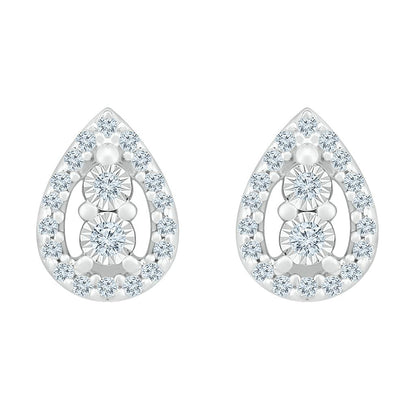 14k White Gold Round Diamond Teardrop Earrings 1/8 Cttw