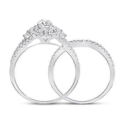 14k White Gold Pear Diamond Bridal Wedding Ring Set 1 Cttw (Certified)