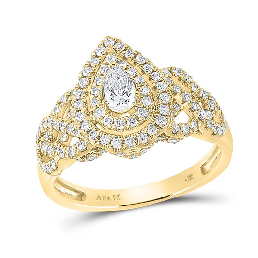 14k Yellow Gold Pear Diamond Solitaire Bridal Engagement Ring 1 Cttw (Certified)