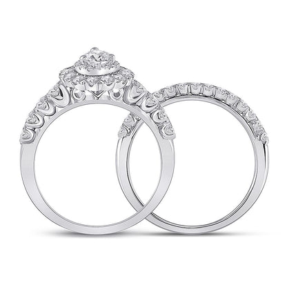 14k White Gold Pear Diamond Solitaire Bridal Wedding Ring Set 1-1/2 Cttw (Certified)