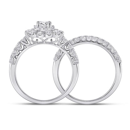 14k White Gold Emerald Diamond Bridal Wedding Ring Set 1-7/8 Cttw (Certified)