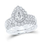 14k White Gold Pear Diamond Bridal Wedding Ring Set 1-7/8 Cttw (Certified)