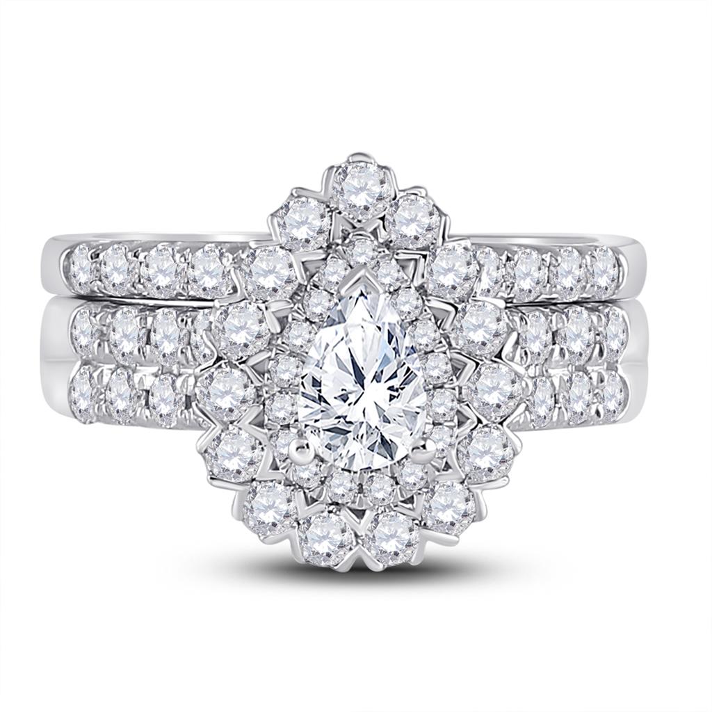 14k White Gold Pear Diamond Bridal Wedding Ring Set 1-7/8 Cttw (Certified)