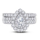14k White Gold Pear Diamond Bridal Wedding Ring Set 1-7/8 Cttw (Certified)