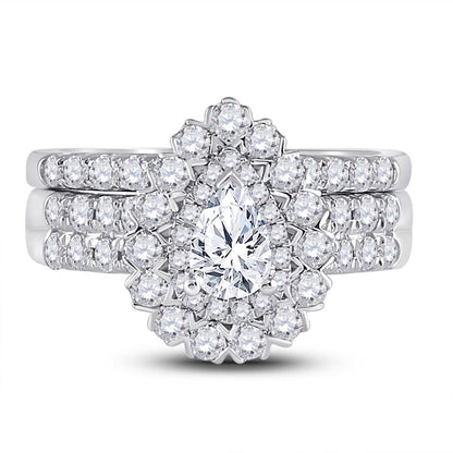 14k White Gold Pear Diamond Bridal Wedding Ring Set 1-7/8 Cttw (Certified)