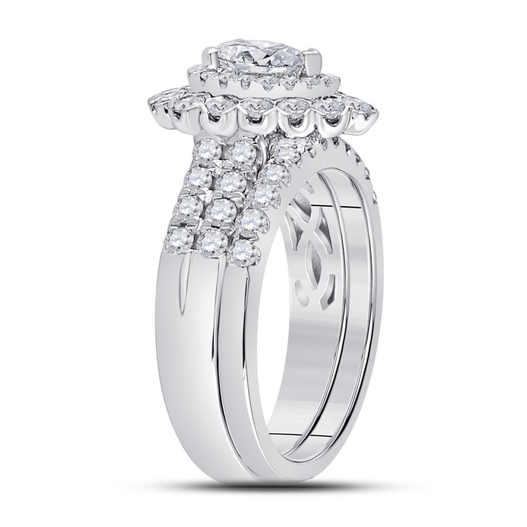 14k White Gold Pear Diamond Bridal Wedding Ring Set 1-7/8 Cttw (Certified)