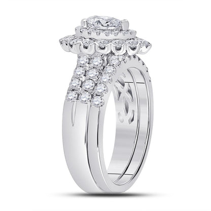 14k White Gold Pear Diamond Bridal Wedding Ring Set 1-7/8 Cttw (Certified)