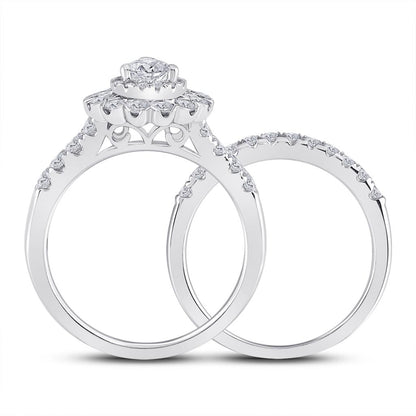 14k White Gold Pear Diamond Bridal Wedding Ring Set 1-7/8 Cttw (Certified)