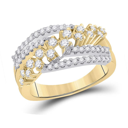 10k Yellow Gold Round Diamond Crossover Strand Band Ring 3/4 Cttw