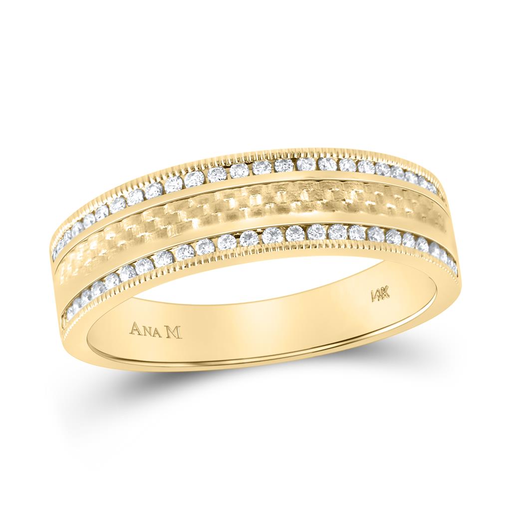 14k Yellow Gold Round Diamond Wedding Brick Band Ring 1/3 Cttw