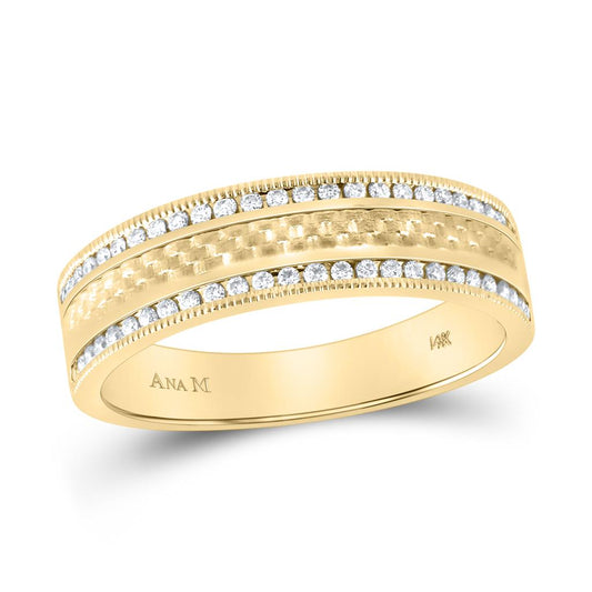 14k Yellow Gold Round Diamond Wedding Brick Band Ring 1/3 Cttw