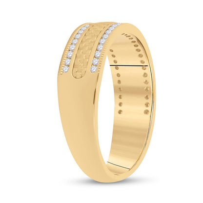 14k Yellow Gold Round Diamond Wedding Brick Band Ring 1/3 Cttw
