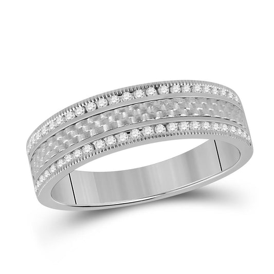 14k White Gold Round Diamond Wedding Brick Band Ring 1/3 Cttw