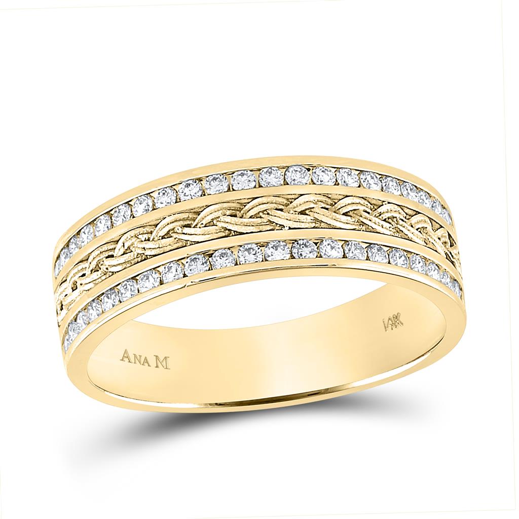 14k Yellow Gold Round Diamond Wedding Braided Band Ring 1/2 Cttw