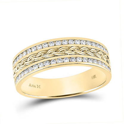 14k Yellow Gold Round Diamond Wedding Braided Band Ring 1/2 Cttw