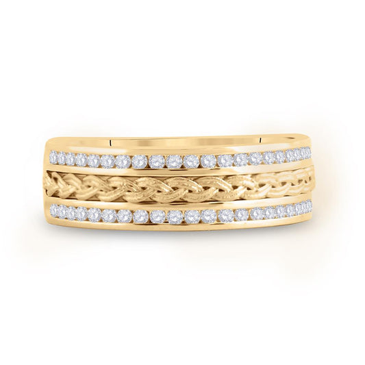 14k Yellow Gold Round Diamond Wedding Braided Band Ring 1/2 Cttw