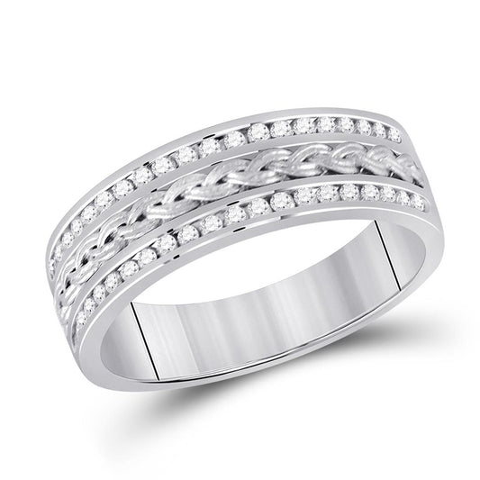 14k White Gold Round Diamond Wedding Braided Band Ring 1/2 Cttw