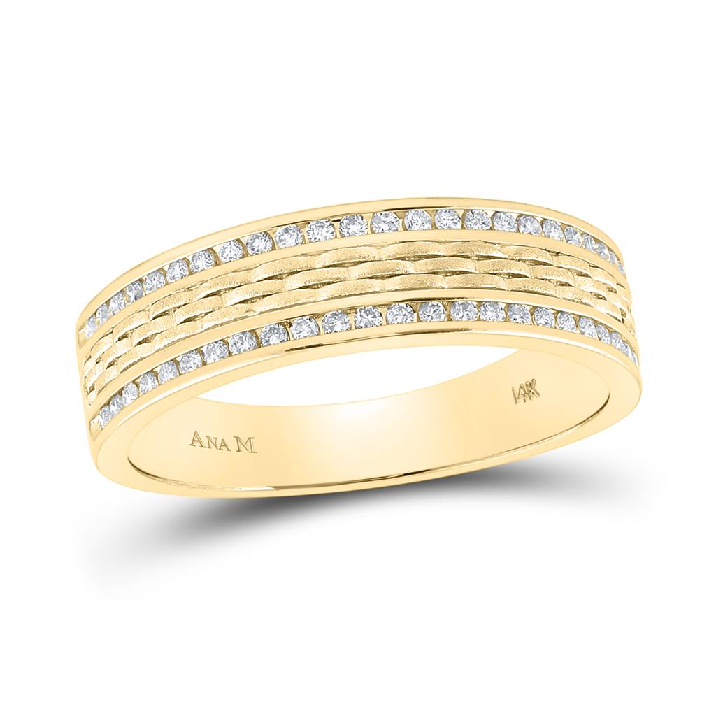 14k Yellow Gold Round Diamond Wedding Brick Inlay Band Ring 1/3 Cttw