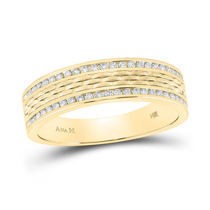 14k Yellow Gold Round Diamond Wedding Brick Inlay Band Ring 1/3 Cttw