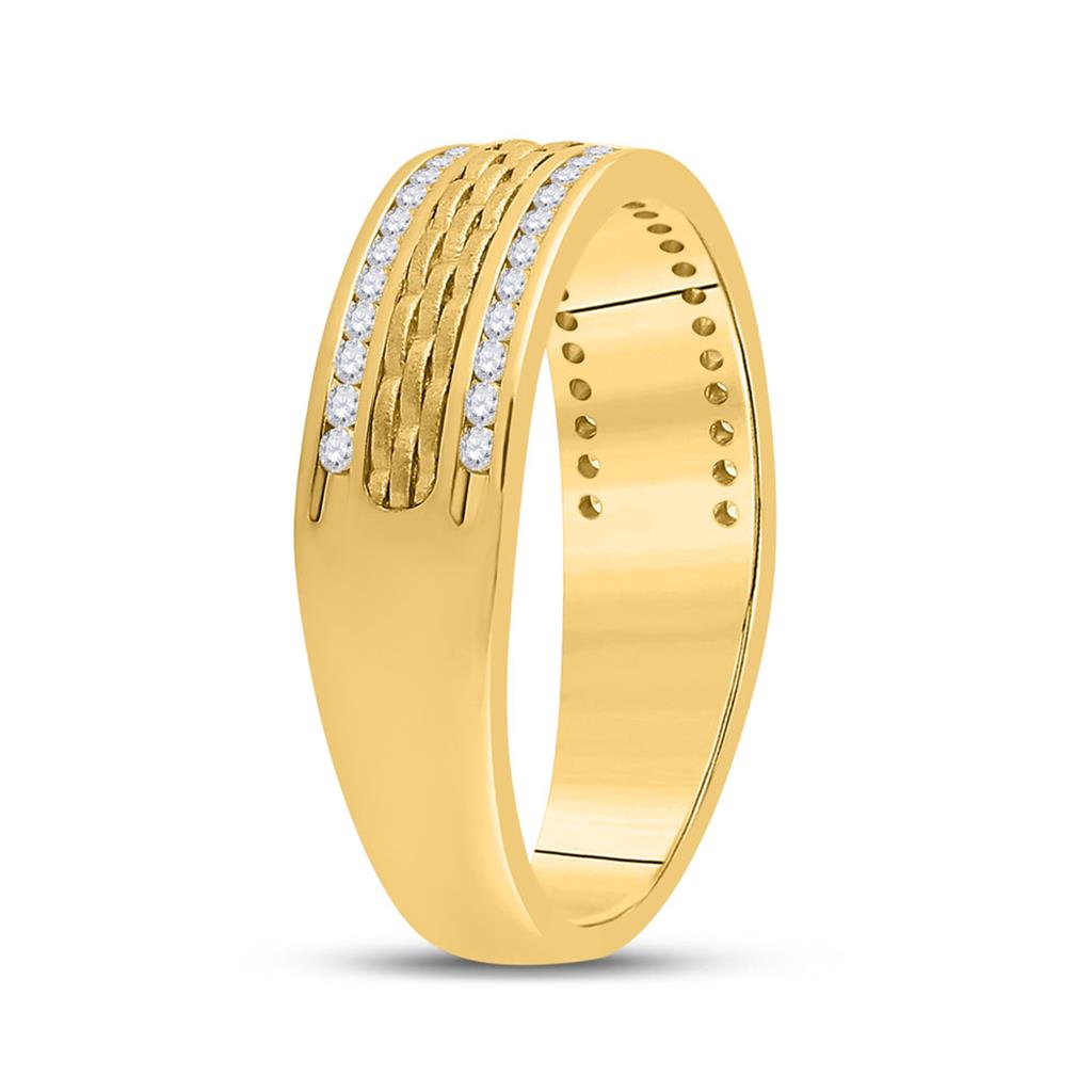 14k Yellow Gold Round Diamond Wedding Brick Inlay Band Ring 1/3 Cttw