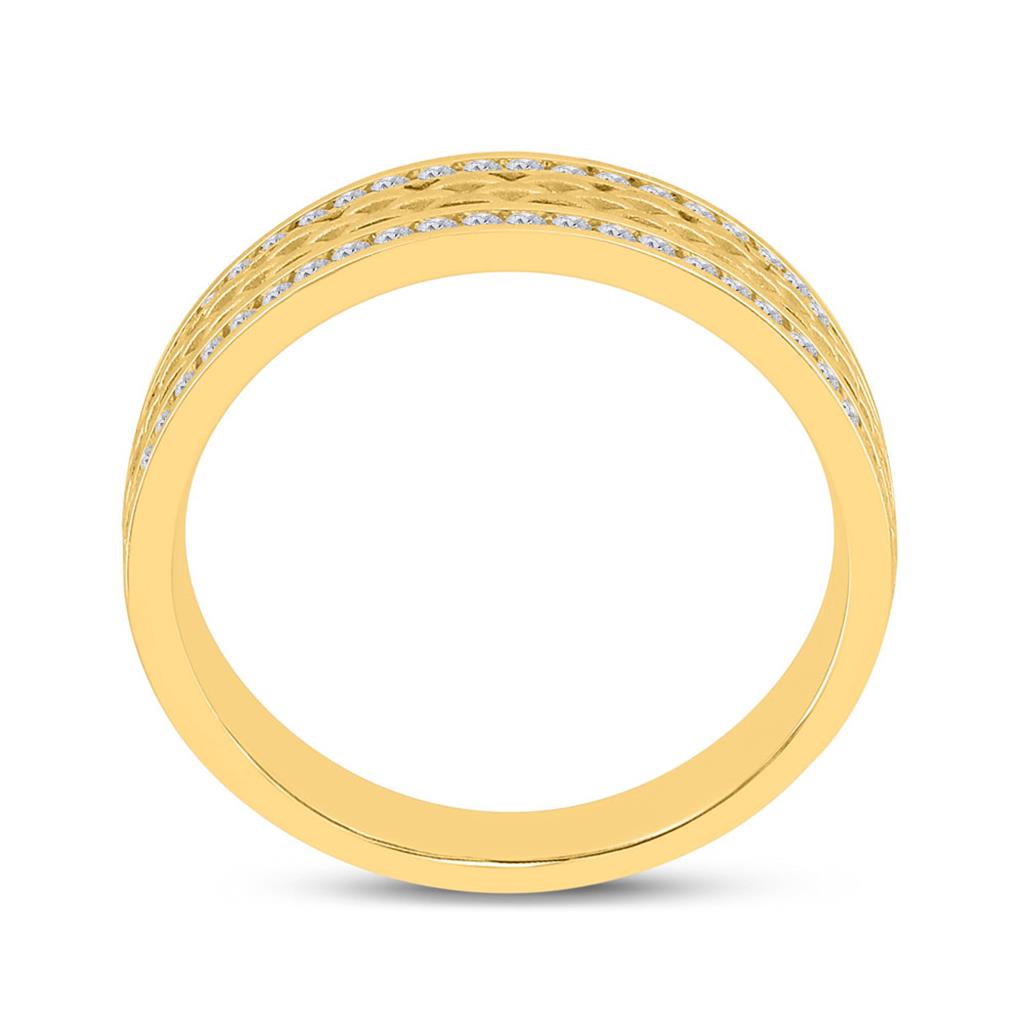 14k Yellow Gold Round Diamond Wedding Brick Inlay Band Ring 1/3 Cttw