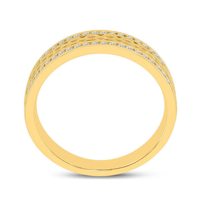 14k Yellow Gold Round Diamond Wedding Brick Inlay Band Ring 1/3 Cttw