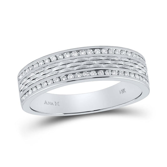 14k White Gold Round Diamond Wedding Brick Inlay Band Ring 1/3 Cttw