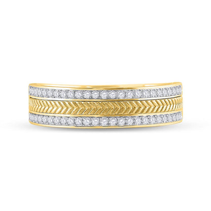 14k Yellow Gold Round Diamond Wedding Wheat Texture Band Ring 1/3 Cttw