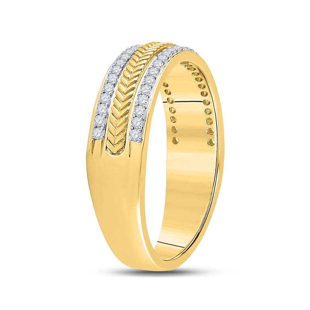 14k Yellow Gold Round Diamond Wedding Wheat Texture Band Ring 1/3 Cttw