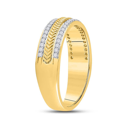 14k Yellow Gold Round Diamond Wedding Wheat Texture Band Ring 1/3 Cttw