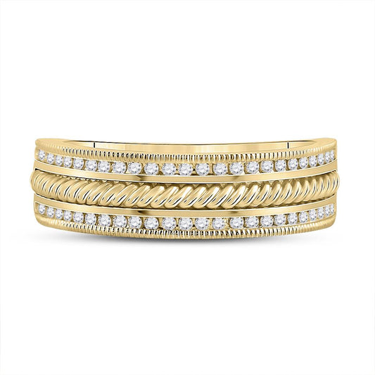 14k Yellow Gold Round Diamond Wedding Rope Inlay Band Ring 1/3 Cttw