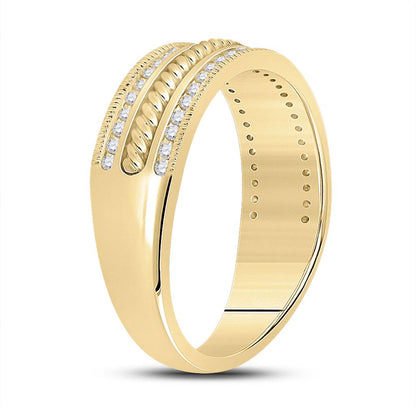 14k Yellow Gold Round Diamond Wedding Rope Inlay Band Ring 1/3 Cttw