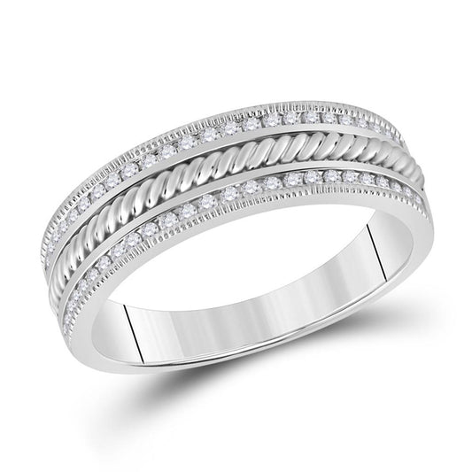14k White Gold Round Diamond Wedding Rope Inlay Band Ring 1/3 Cttw