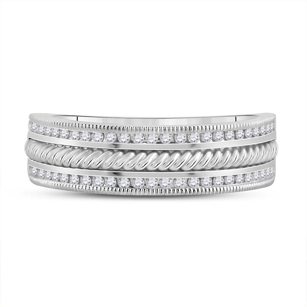 14k White Gold Round Diamond Wedding Rope Inlay Band Ring 1/3 Cttw