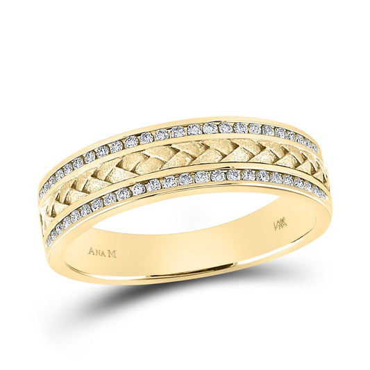 14k Yellow Gold Round Diamond Wedding Braided Inlay Band Ring 1/3 Cttw