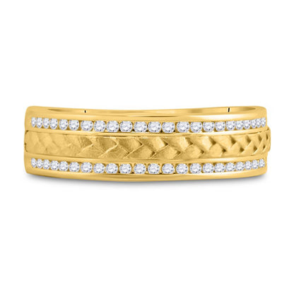 14k Yellow Gold Round Diamond Wedding Braided Inlay Band Ring 1/3 Cttw