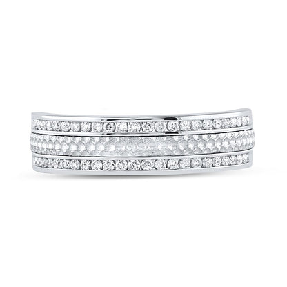 14k White Gold Round Diamond Wedding Hammered Inlay Band Ring 1/3 Cttw