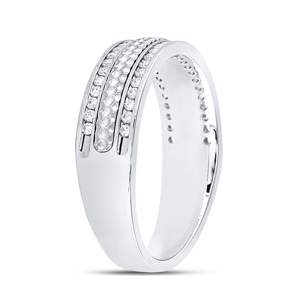 14k White Gold Round Diamond Wedding Hammered Inlay Band Ring 1/3 Cttw