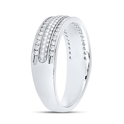 14k White Gold Round Diamond Wedding Hammered Inlay Band Ring 1/3 Cttw