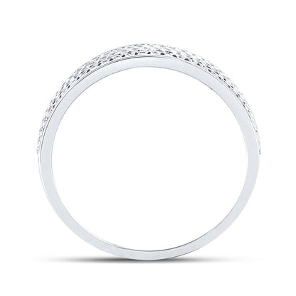14k White Gold Round Diamond Wedding Hammered Inlay Band Ring 1/3 Cttw