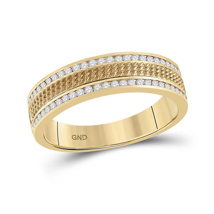 14k Yellow Gold Round Diamond Wedding Textured Band Ring 1/3 Cttw