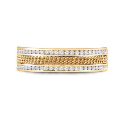 14k Yellow Gold Round Diamond Wedding Textured Band Ring 1/3 Cttw