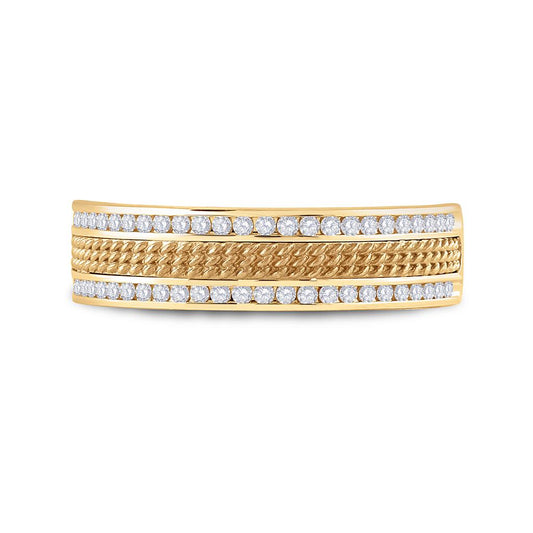 14k Yellow Gold Round Diamond Wedding Textured Band Ring 1/3 Cttw