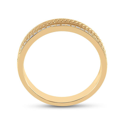 14k Yellow Gold Round Diamond Wedding Textured Band Ring 1/3 Cttw
